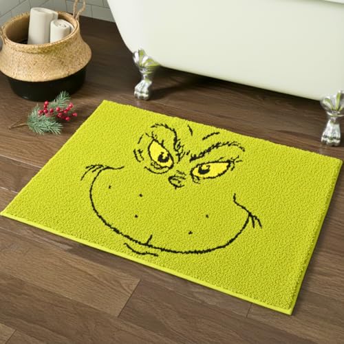 Collectibles Grinch by Dr. Seuss Holiday & Christmas Non Slip Plush Poly Knit Bathroom Mat Rug, 21×34, (Officially Licensed Product) by Franco