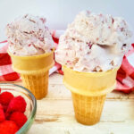 two cones of no churn raspberry ice cream