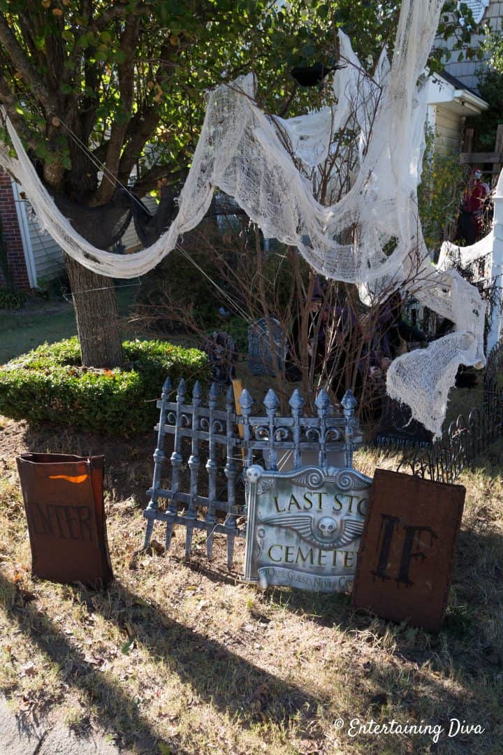 Halloween graveyard fence during the day
