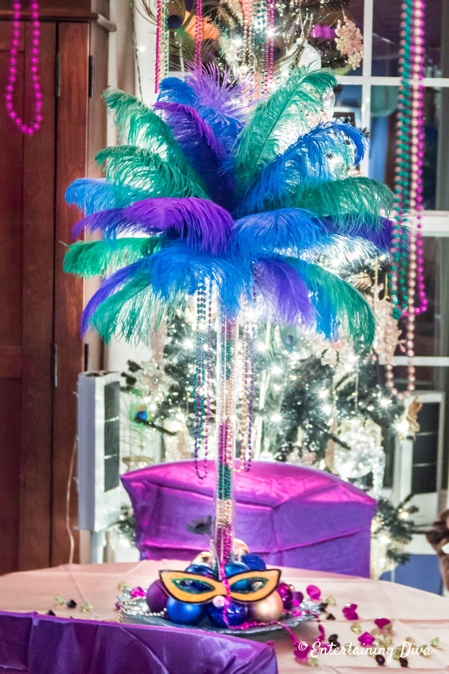 Mardi Gras ostrich feather centerpiece