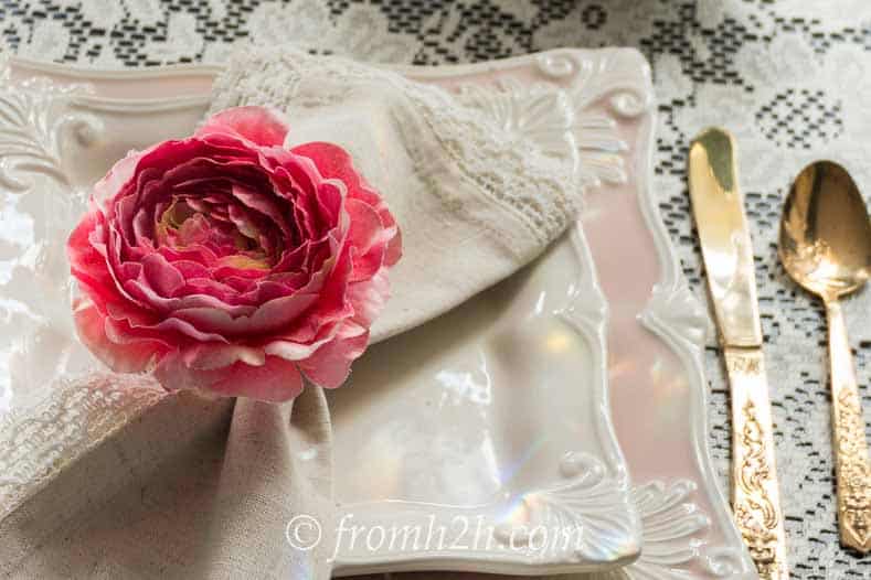 Pink, ivory and gold place setting