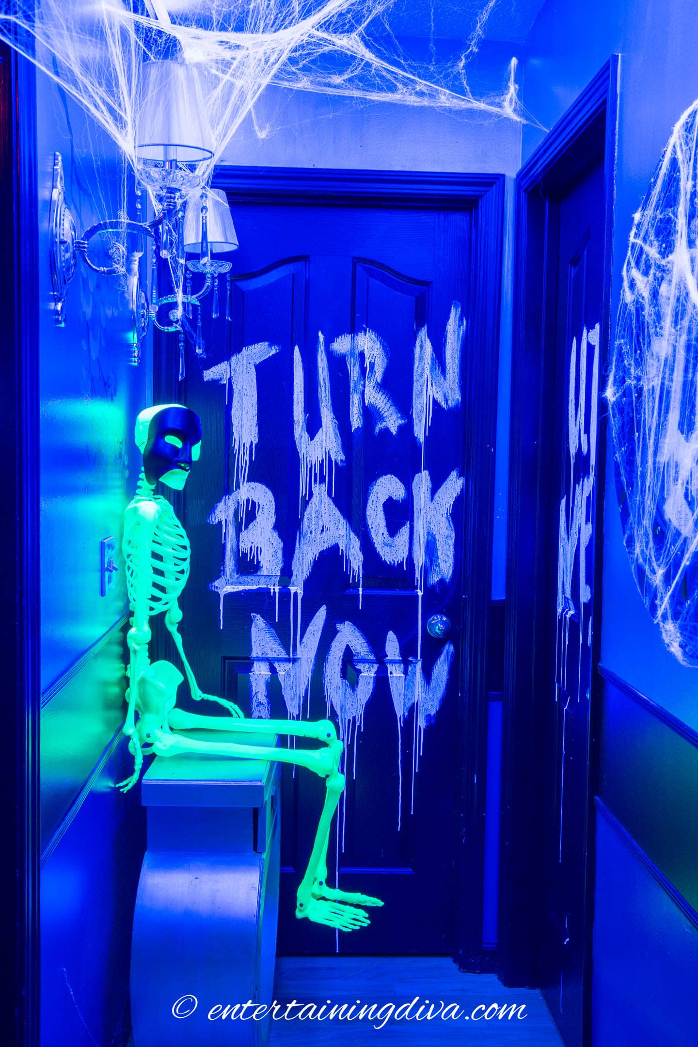 Glow in the dark messages written with laundry detergent