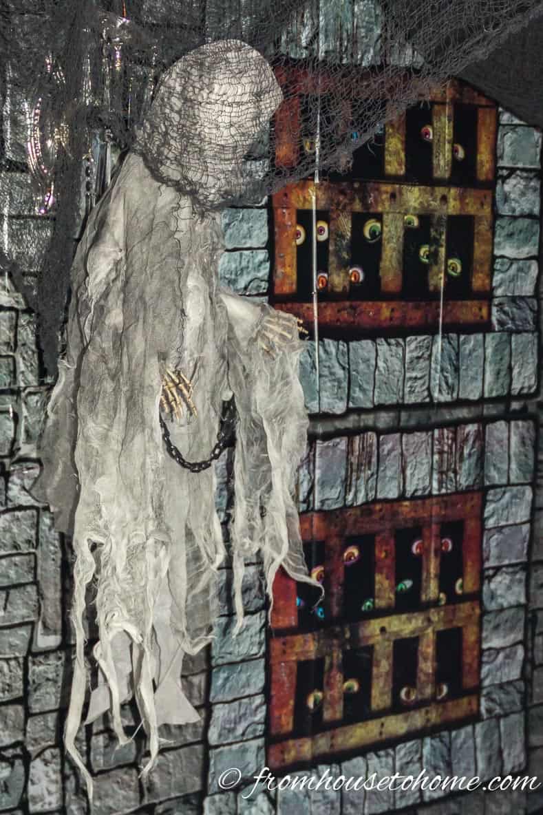 Halloween ghost hung from ceiling