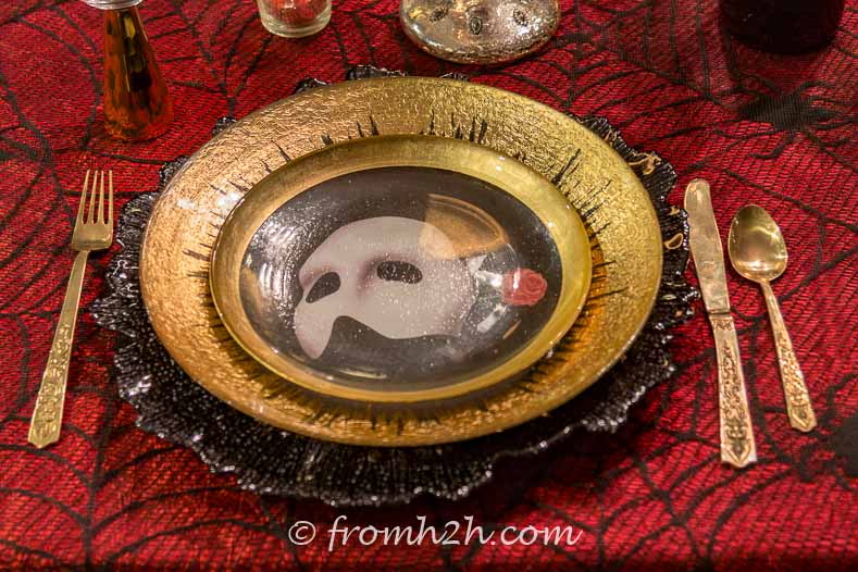 The Phantom of the Opera Mask Background under a plate