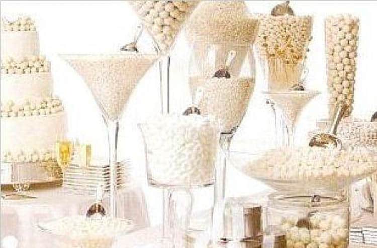 White candy buffet from newenglandfineliving.com | Winter Wonderland Party Ideas
