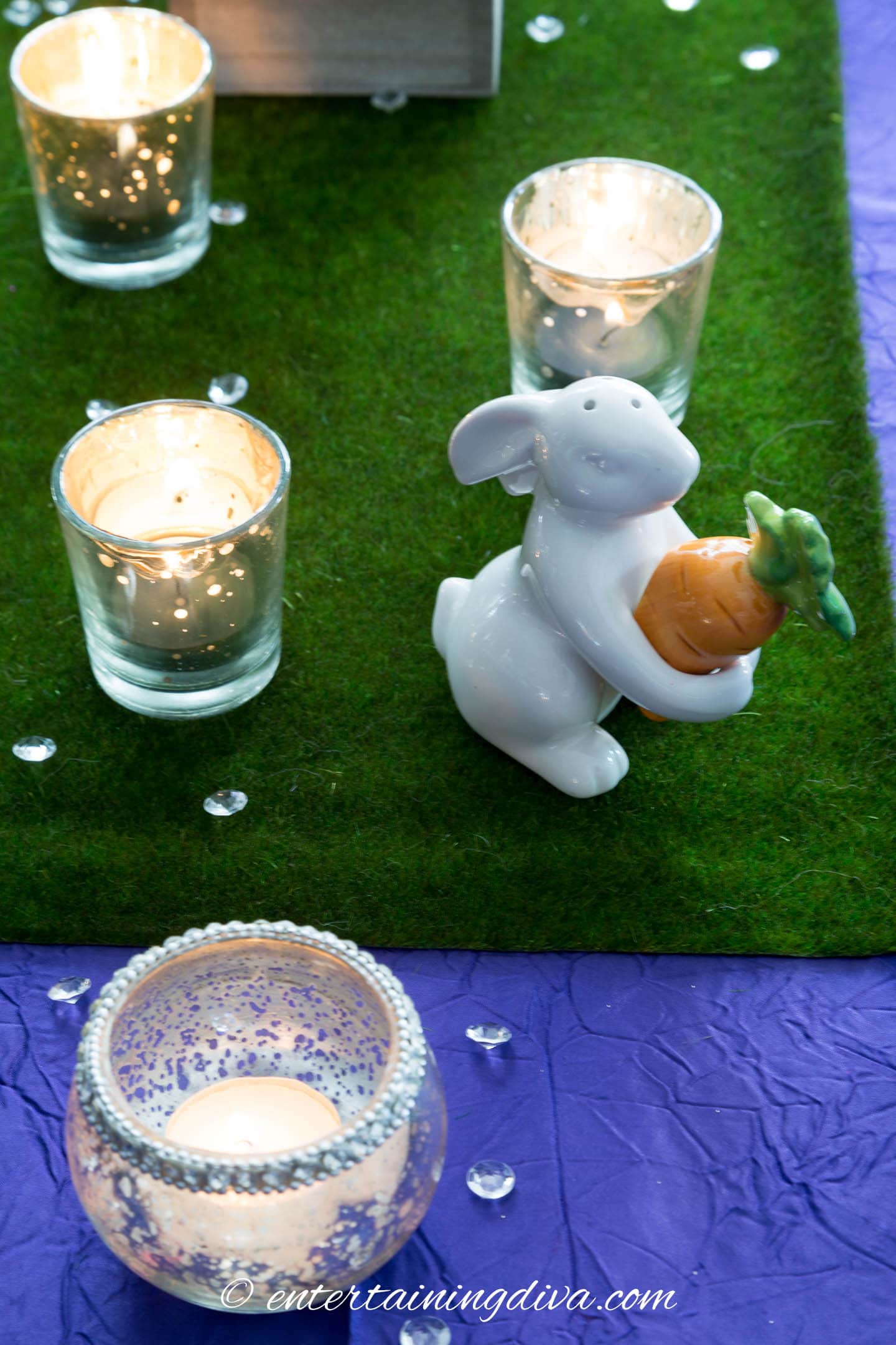 Mercury glass candle holders and acrylic crystals | How To Create An Easter Tablescape (Inspired by Spring)