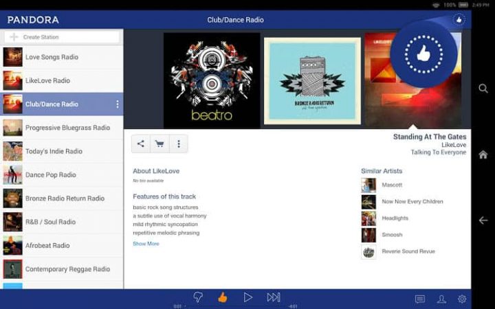 Pandora music app