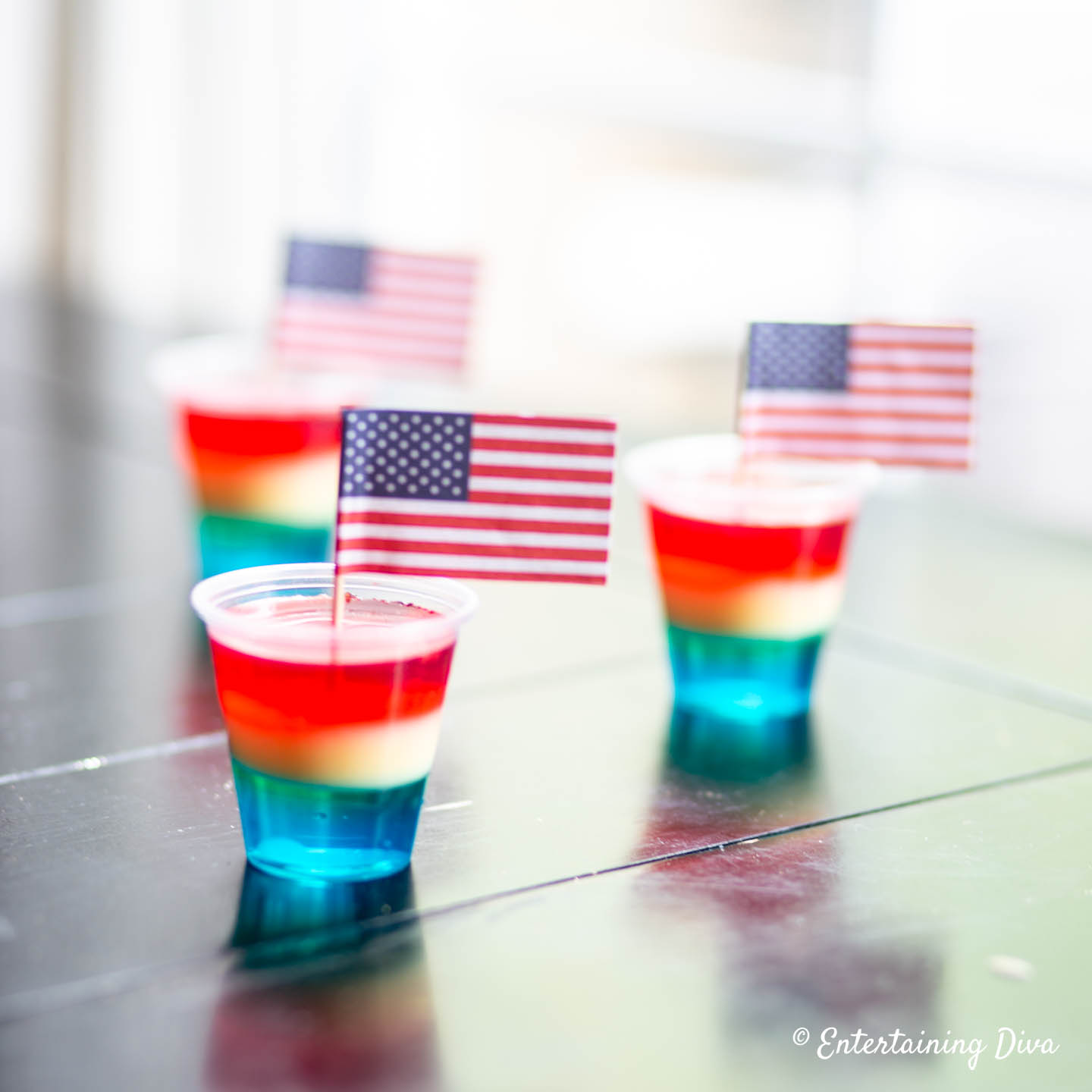 red, white and blue layered jello shots