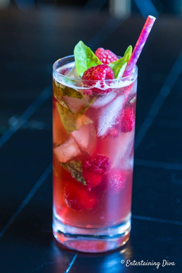 pomegranate basil mojito with rum