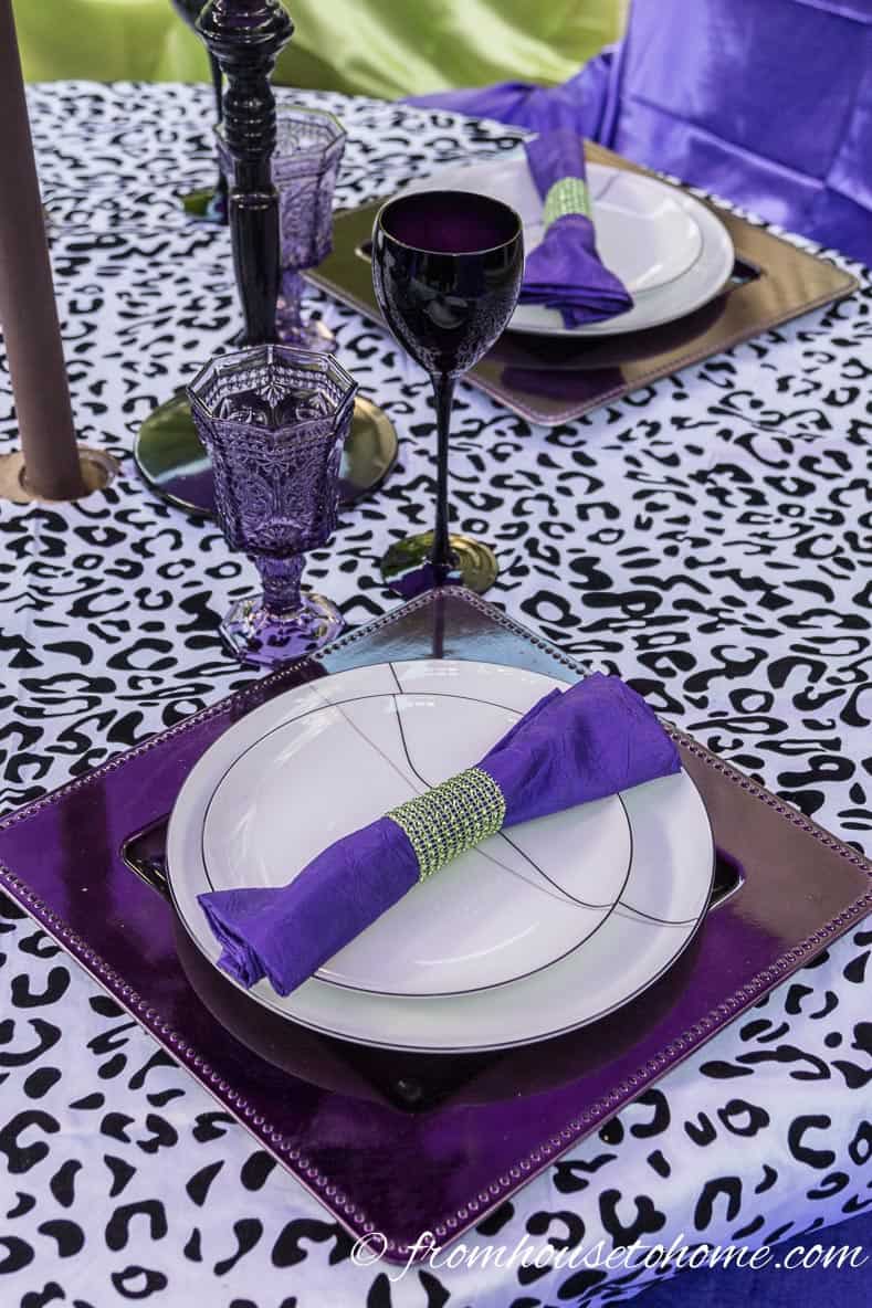 Alice In Wonderland purple table setting | Mad Hatter Tea Party Ideas