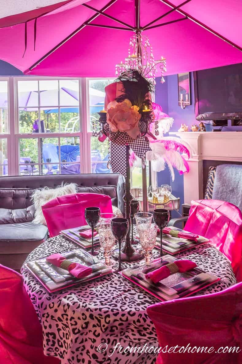 The pink table and umbrella | Mad Hatter Tea Party Ideas