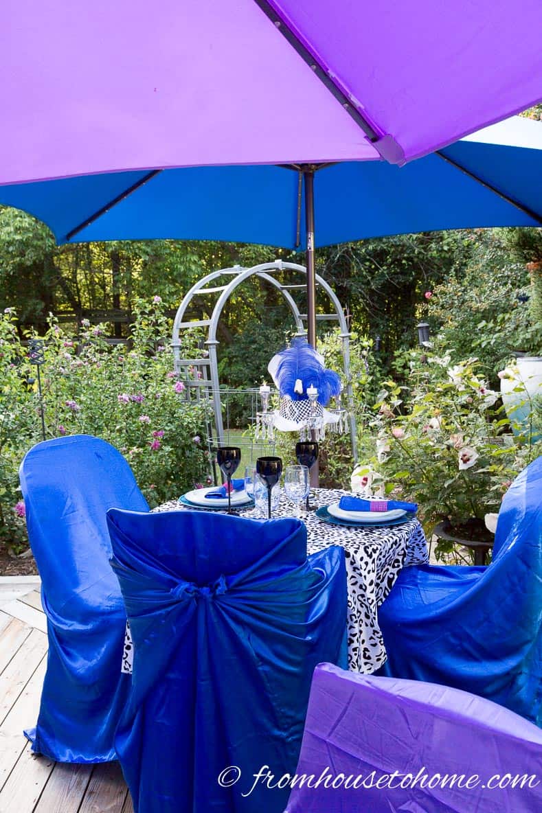 The blue table and umbrella | Mad Hatter Tea Party Ideas