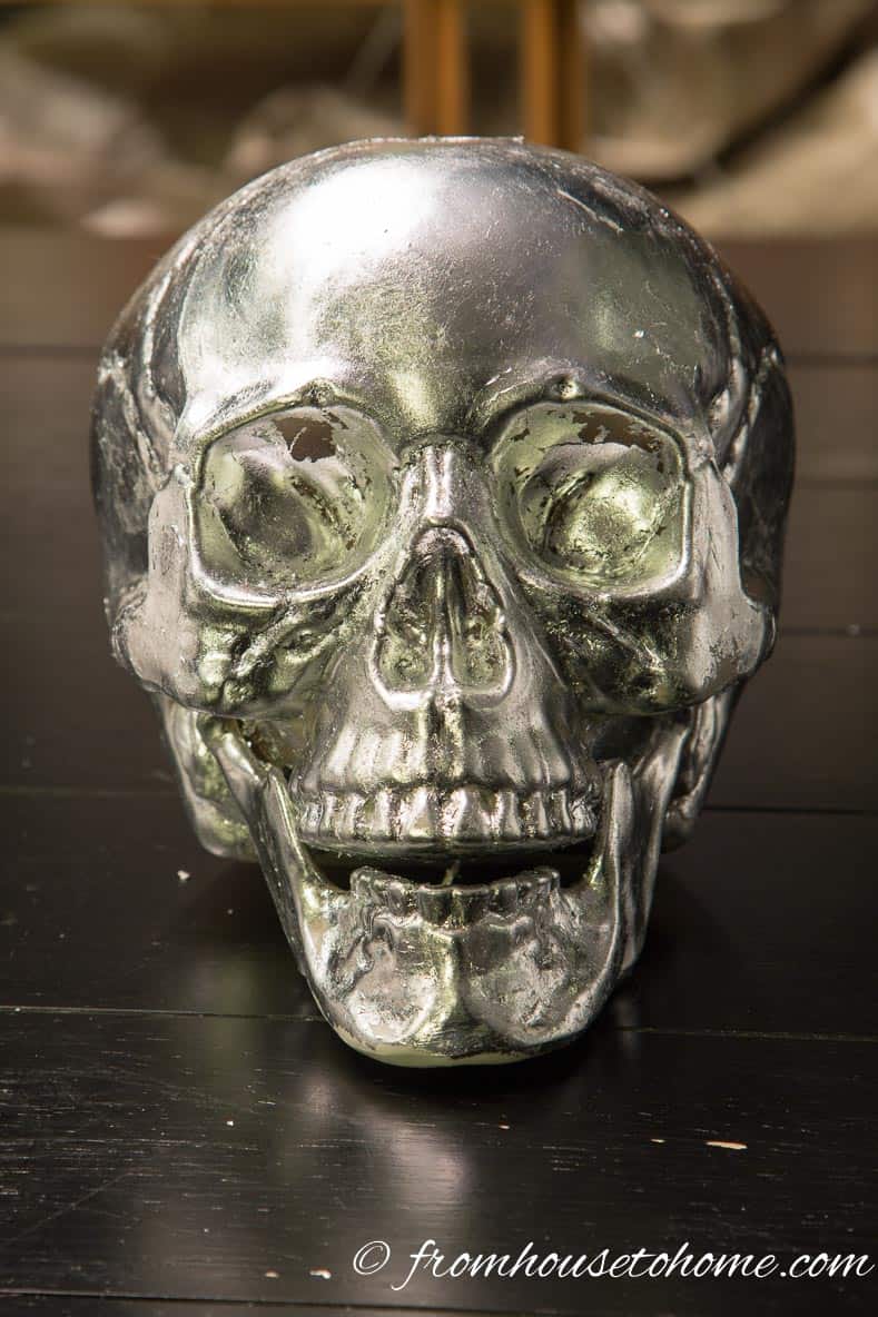 The finished silver leaf skull