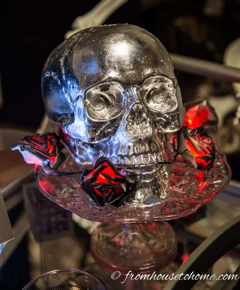 DIY silver leaf skull on a pedestal