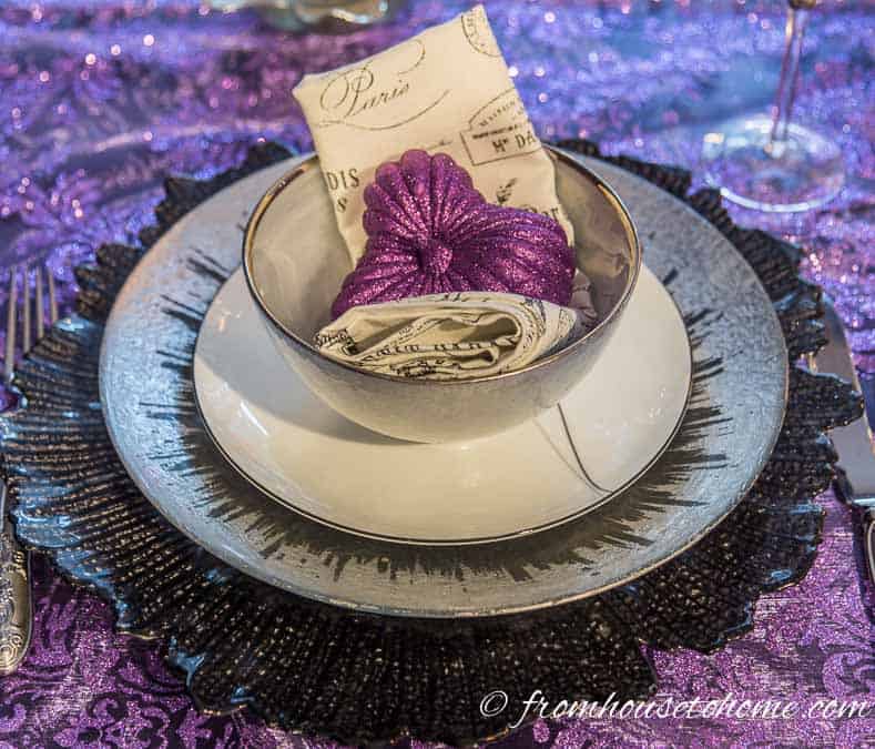 Purple and silver Thanksgiving table decor