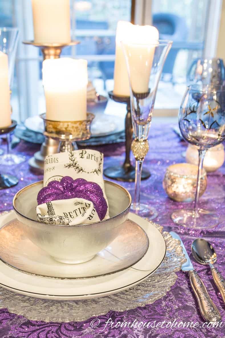 Purple and Silver Thanksgiving Table decor