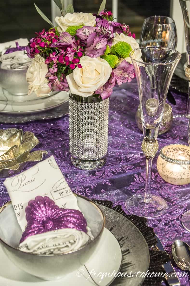 Purple and silver Thanksgiving table decor