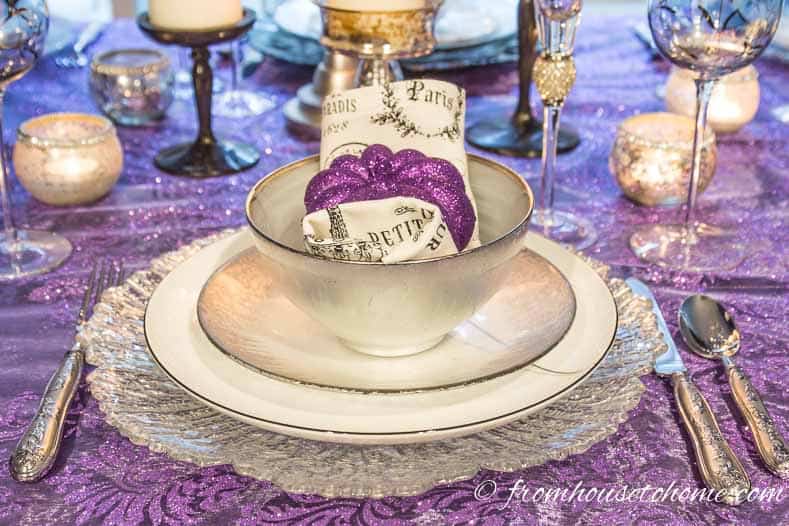 Purple and silver thanksgiving table setting