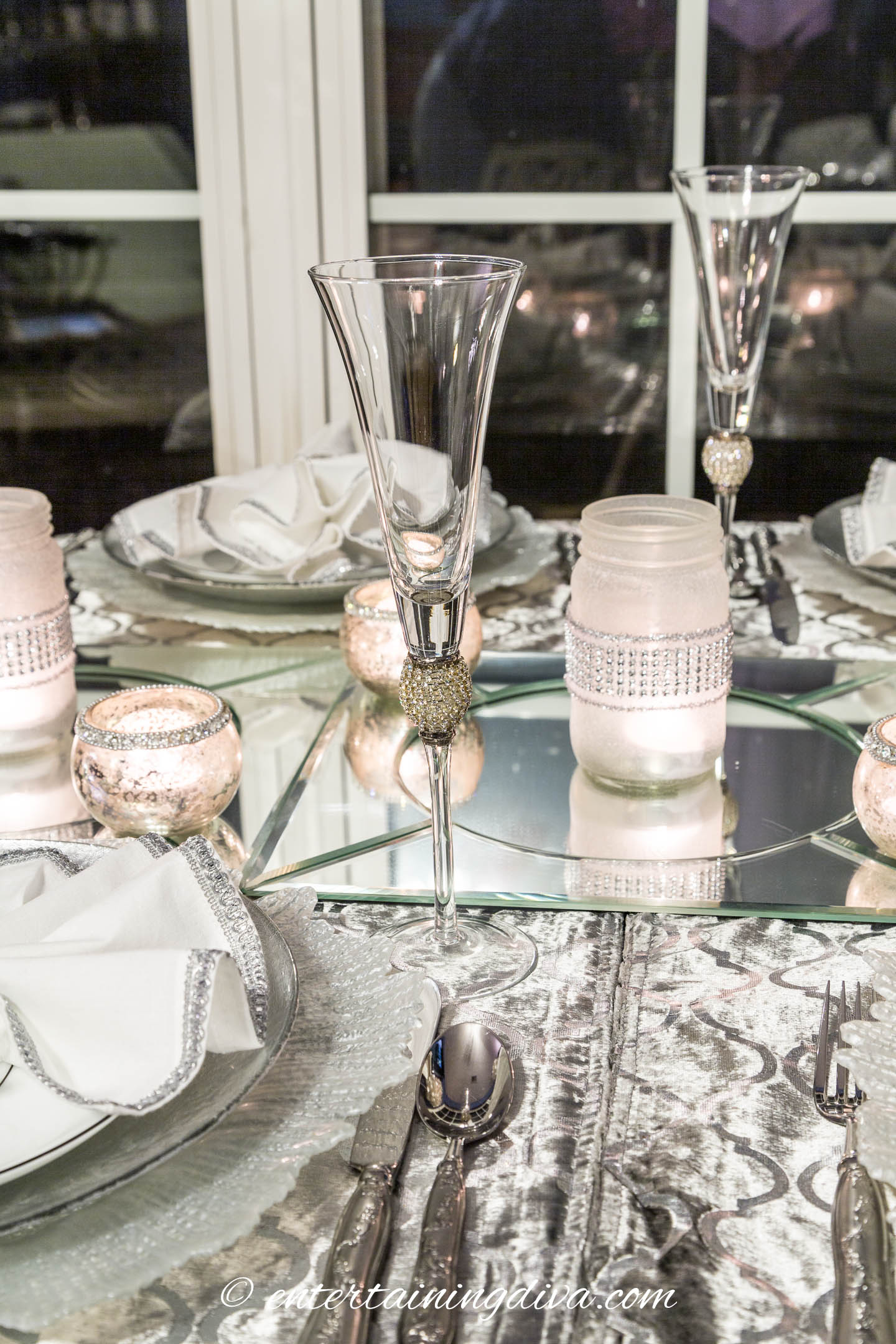 Mercury glass and DIY mason jar candle holders | Silver and White Winter Table Setting