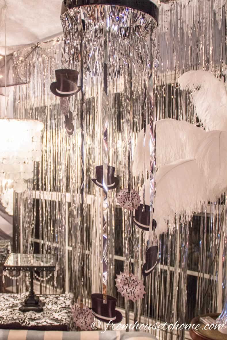 Silver sparkly curtains | Easy Last Minute New Year's Eve Party Decorations Ideas