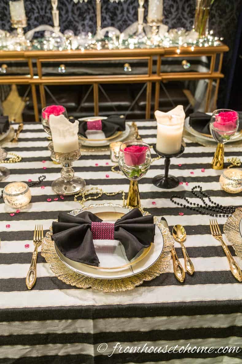 Black and white, pink and gold table decor | Kate Spade Inspired Table Setting