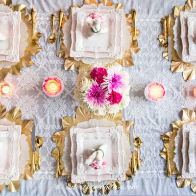 pink and gold Easter tablescape