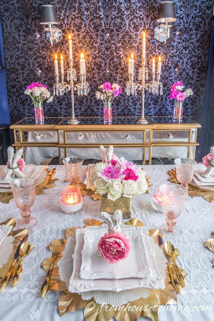 The pink and white Easter tablescape