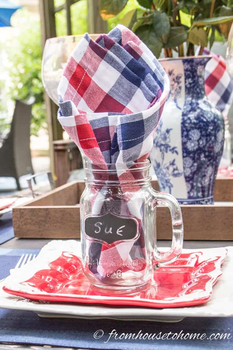 A casual red, white and blue place setting