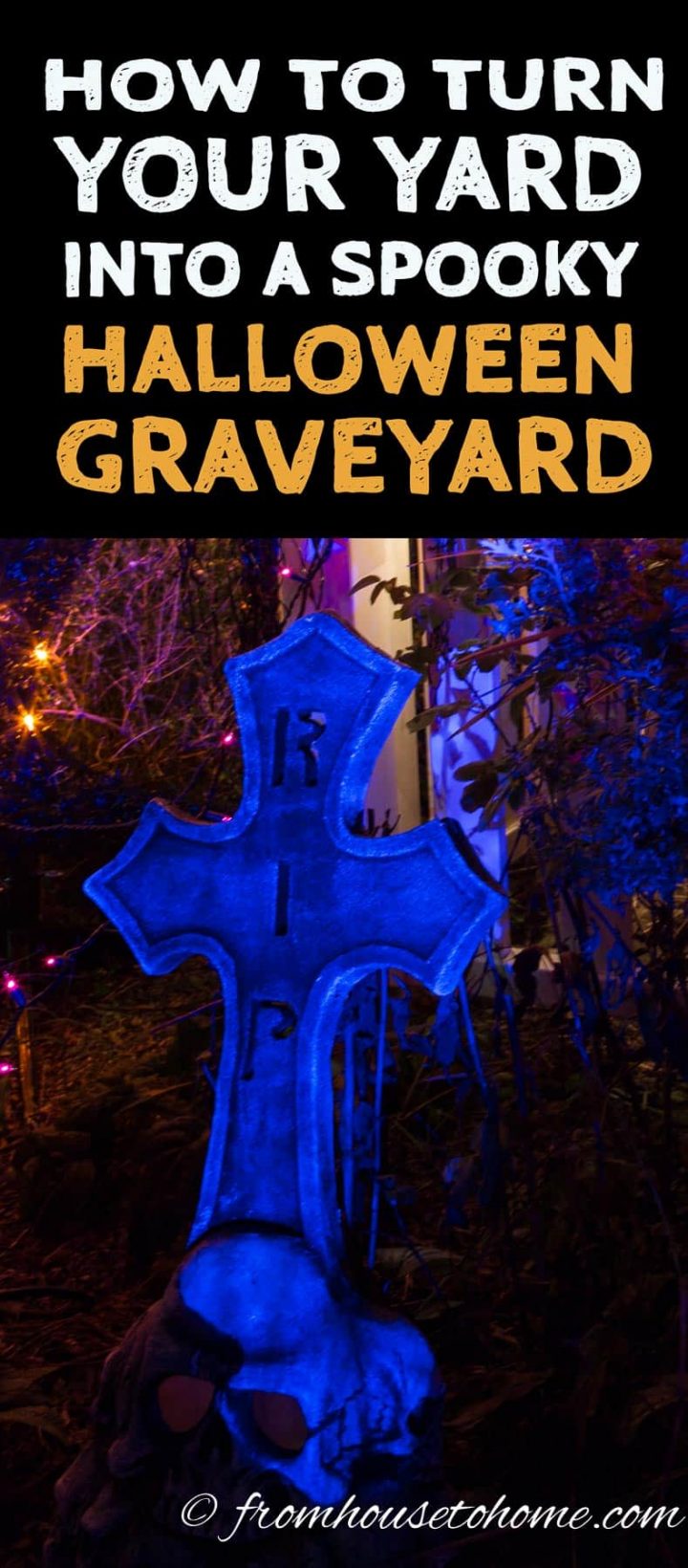Use blue spotlights to highlight a tombstone
