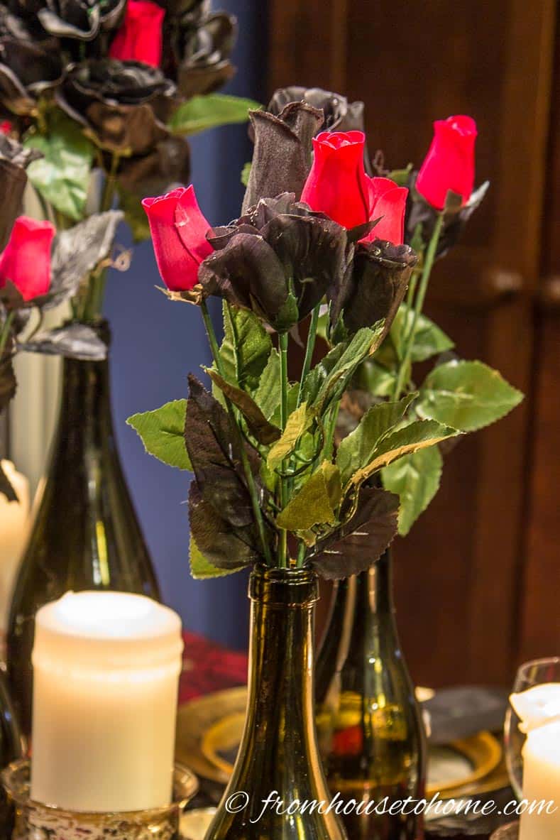 Faux red and black roses for Halloween
