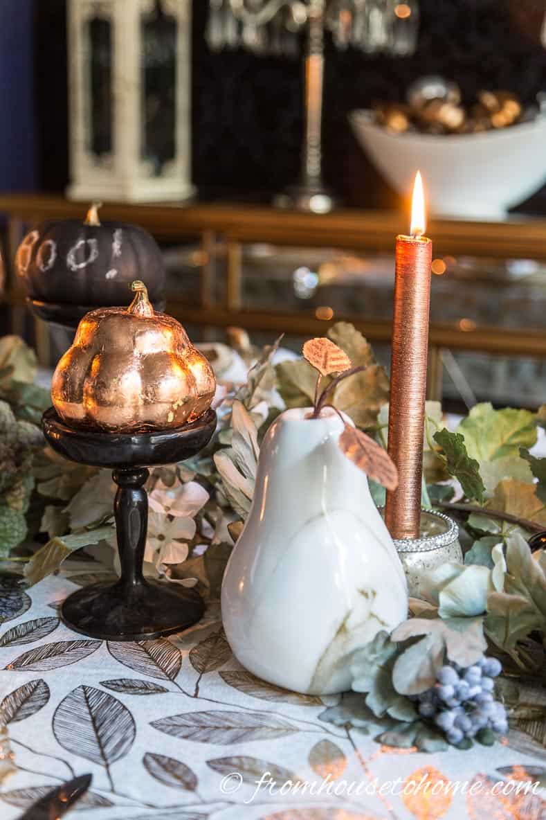Copper fall table candle and pumpkins