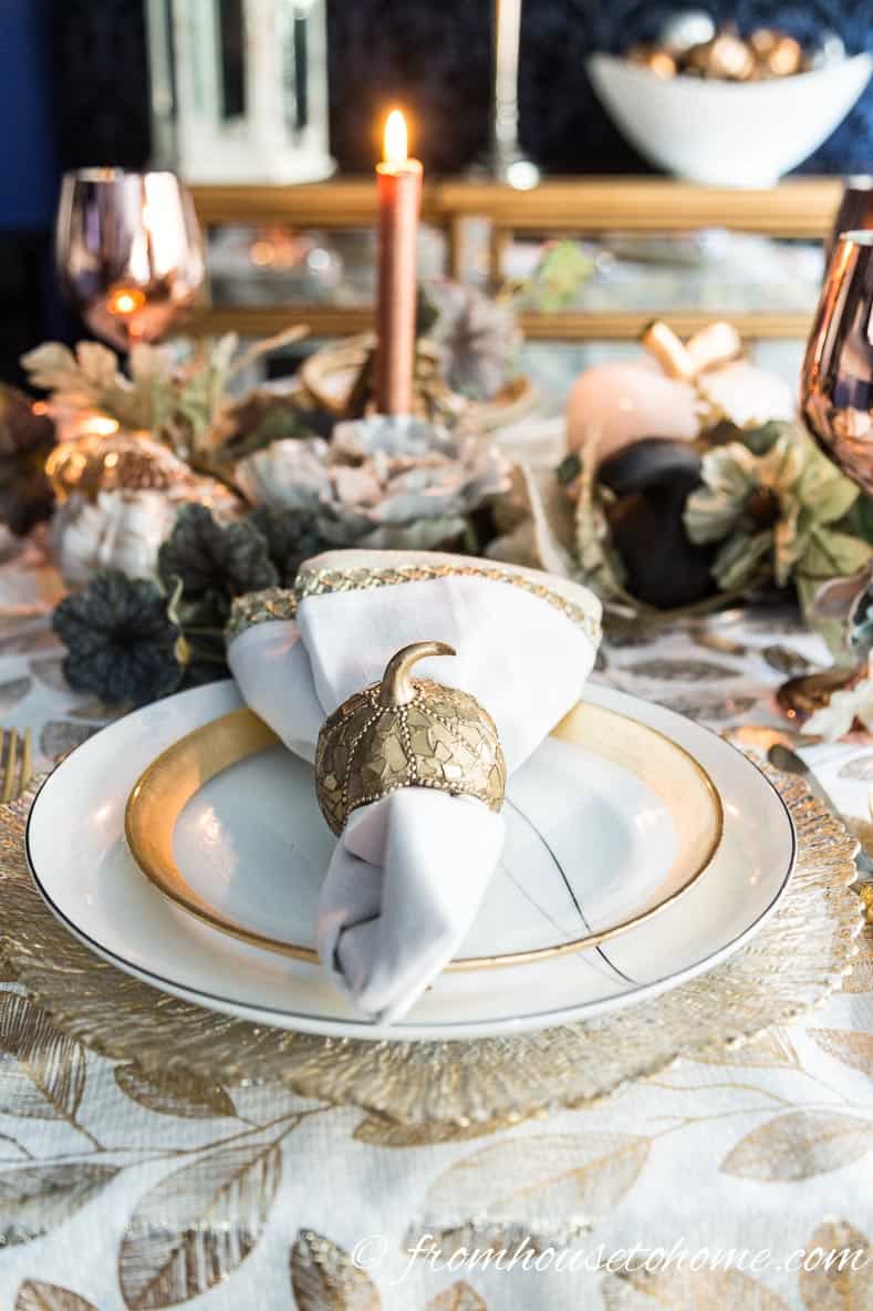 Gold and copper fall table setting