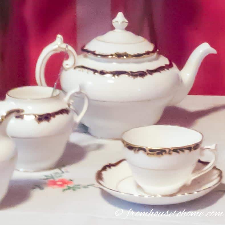 Traditional tea cup, tea pot and sugar bowl