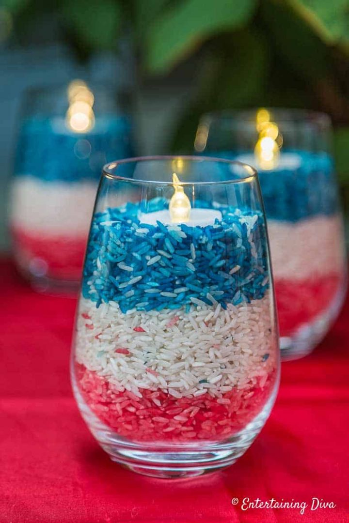 4th of July decor rice candle holders