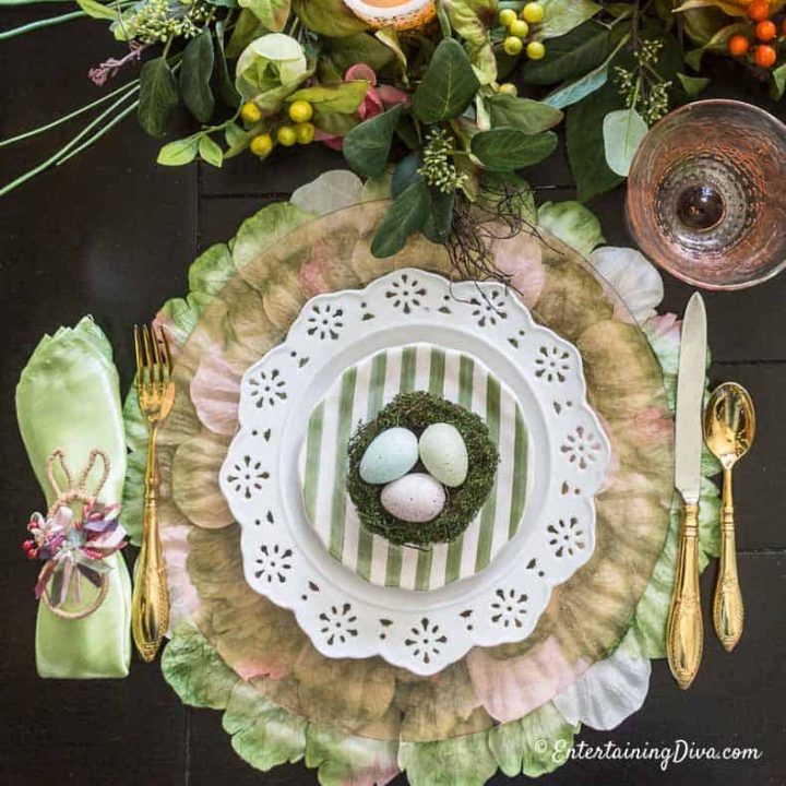 easter tablescape pink and green