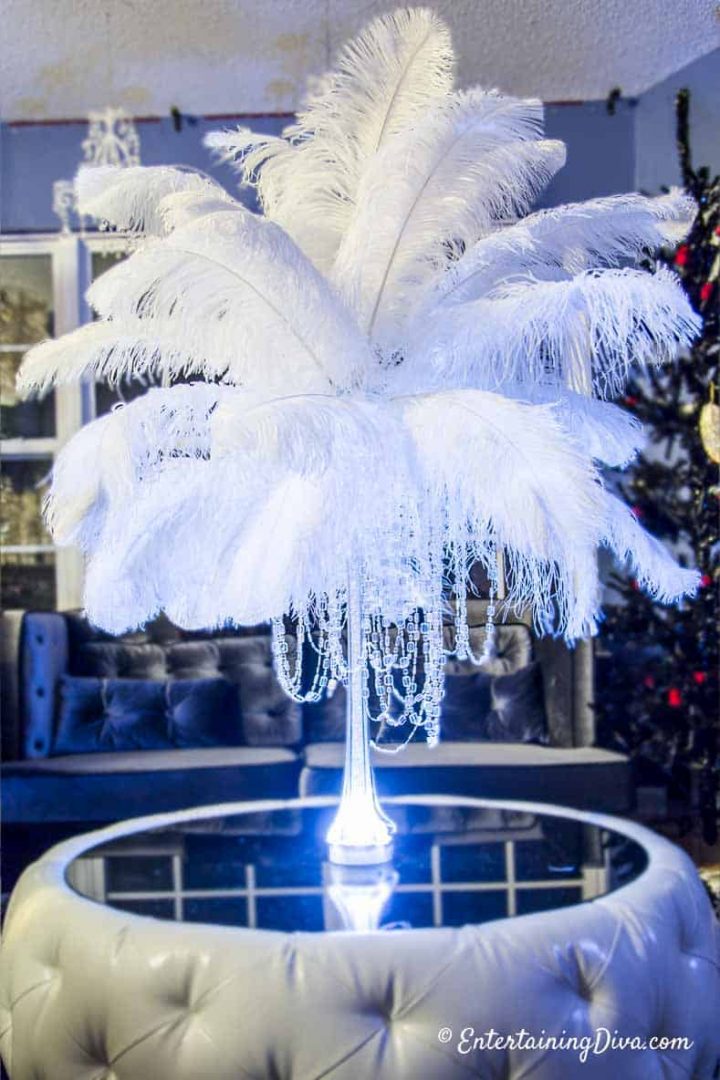 Feather Centerpiece With Hanging Crystals