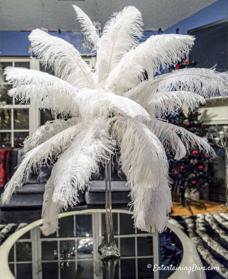 White Feather Centerpiece on a table