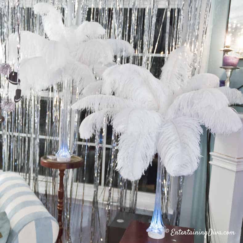 White ostrich feather centerpieces