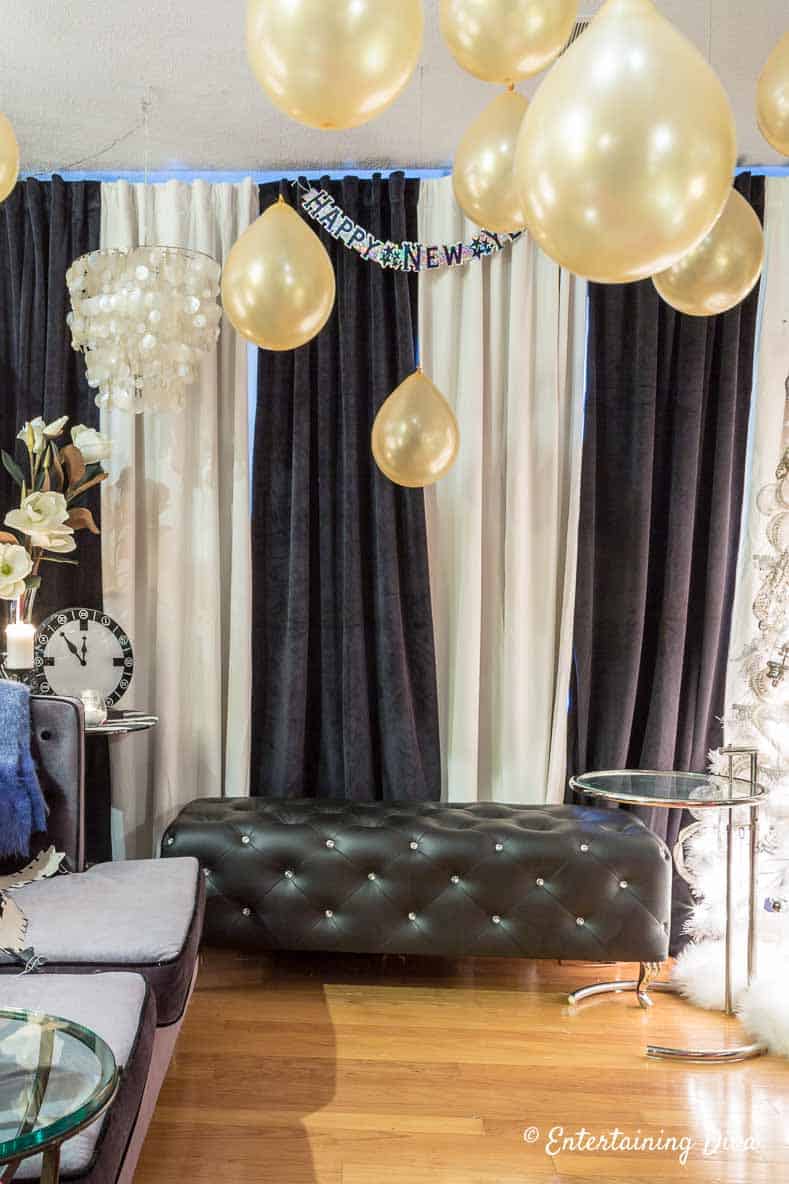 kate spade themed party decor black and white curtains