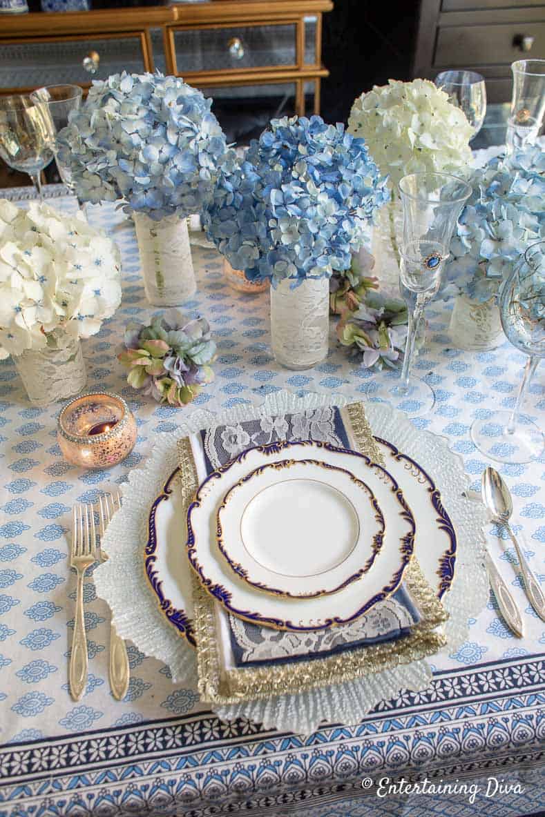 Blue and white summer table setting