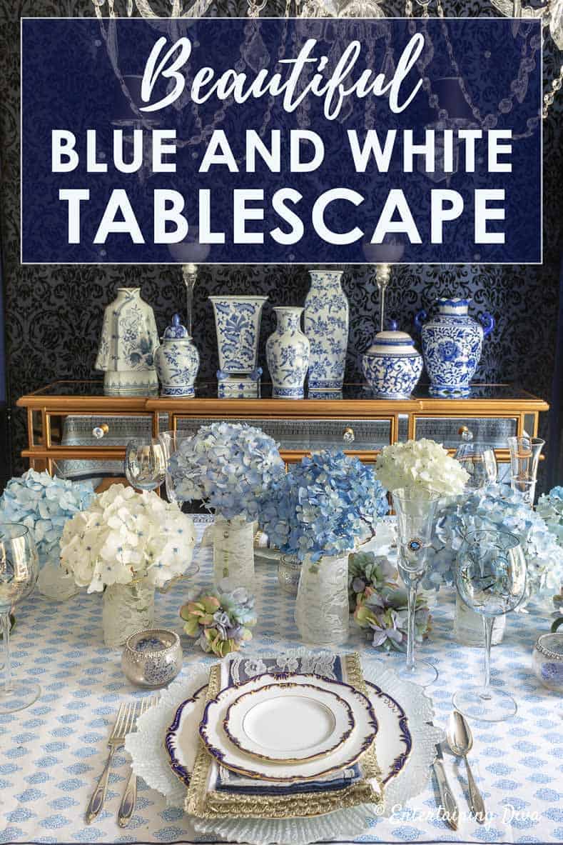 beautiful blue and white summer tablescape