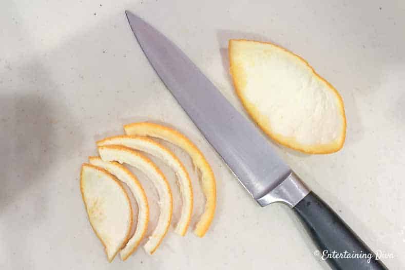 orange peel sliced with a knife