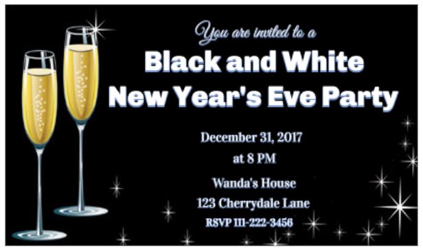 Black and white New Year's Eve party invitation