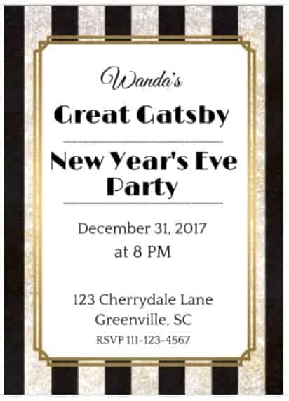 Great Gatsby New Year's Eve party invitation