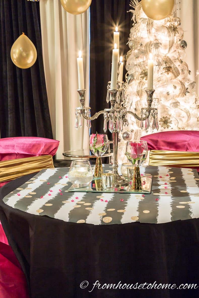 Black and white striped wrapping paper as table runner