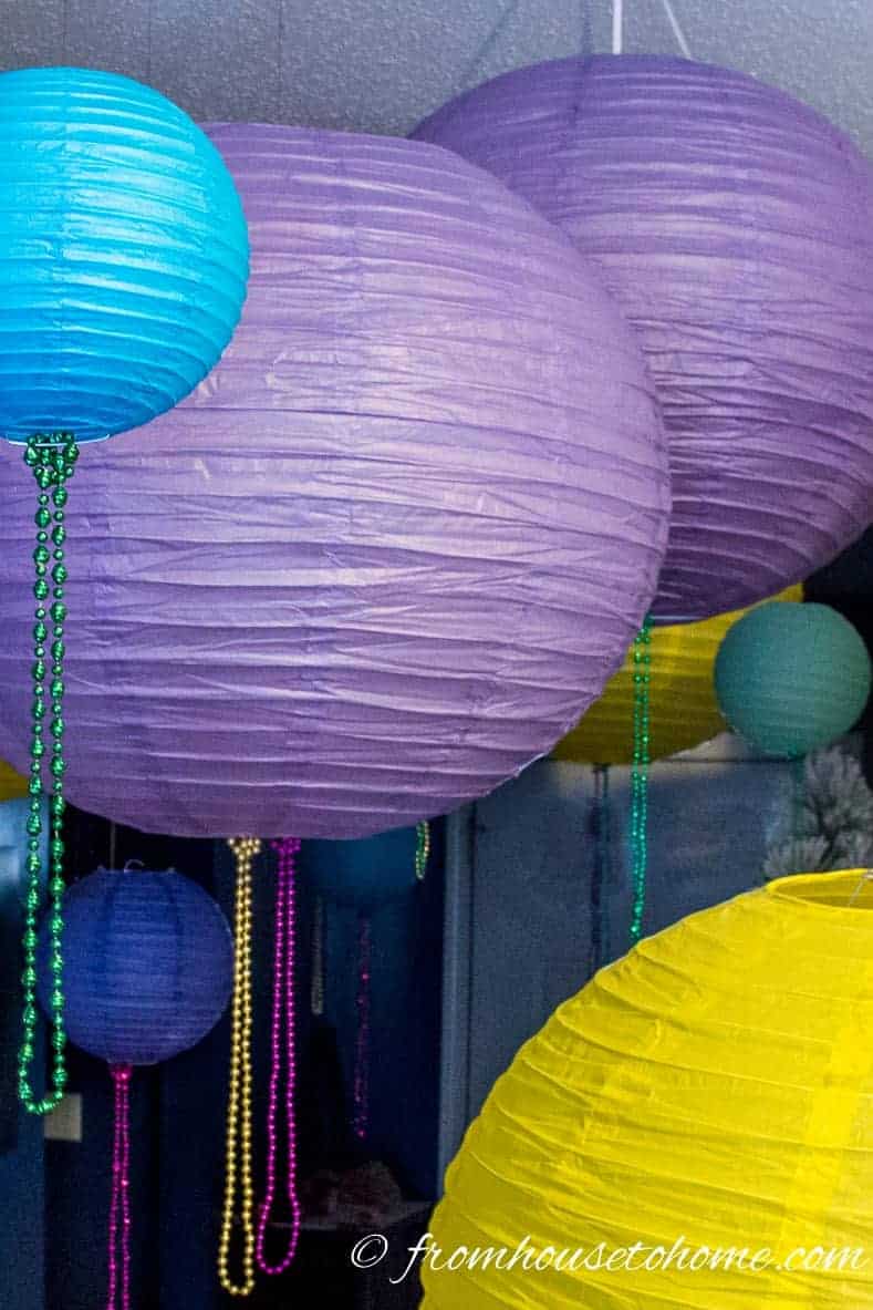 Paper lanterns in Mardi Gras colors