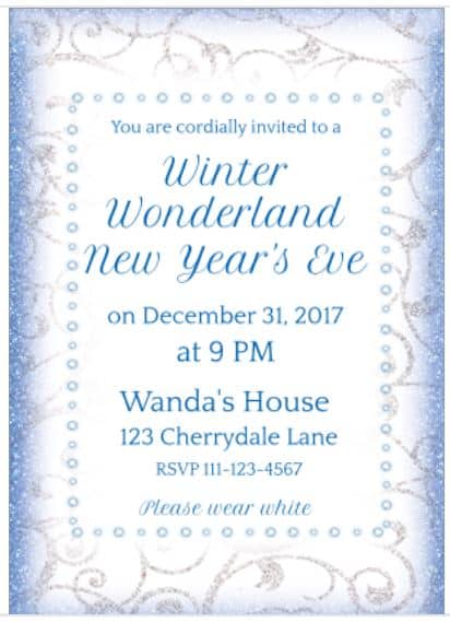 Winter Wonderland New Year's Eve invitation