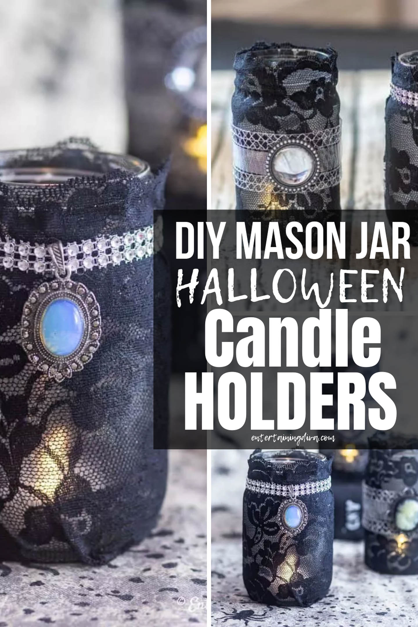 Elegant Gothic Lace DIY Halloween Mason Jar Candle Holders
