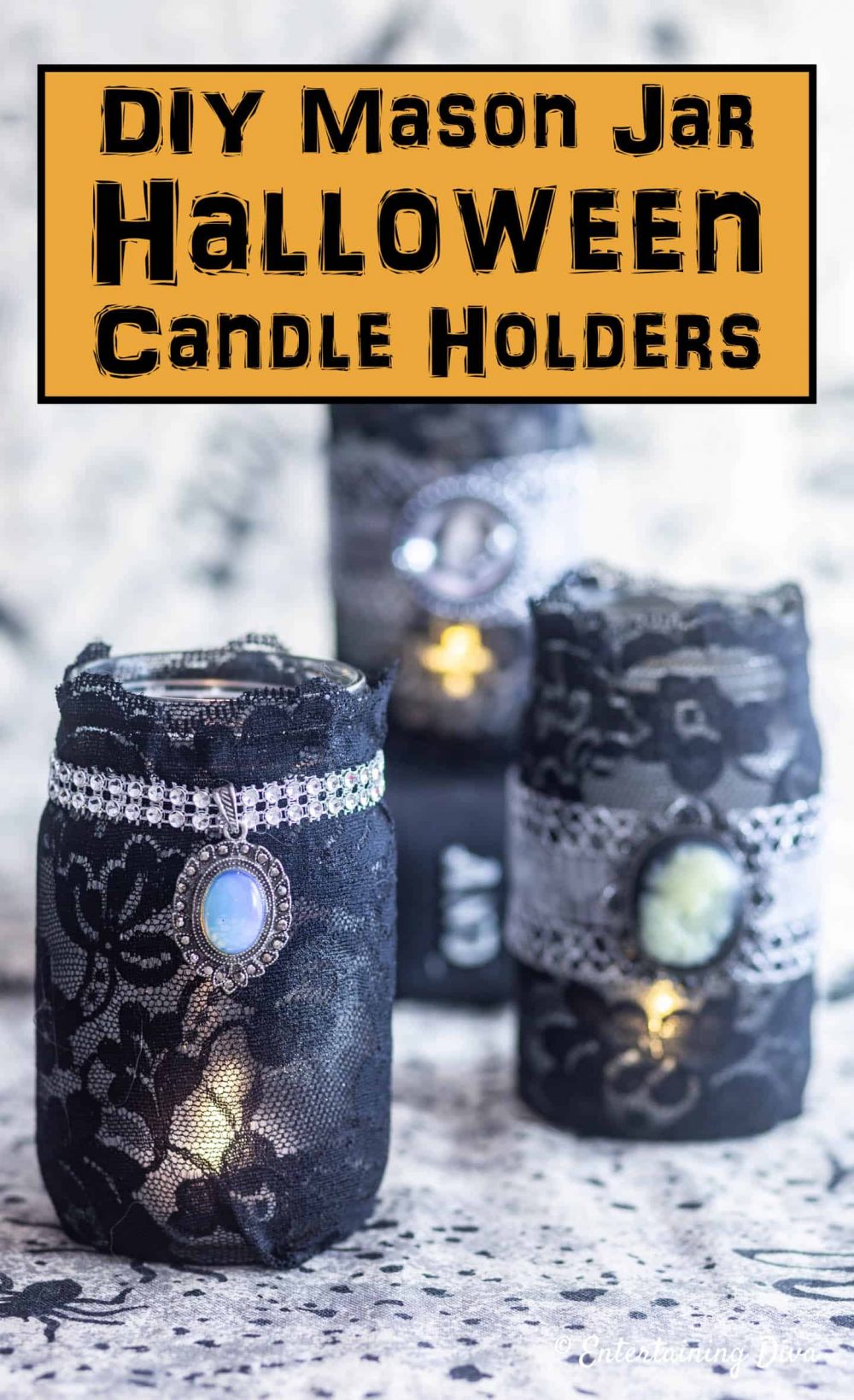 Elegant Gothic Lace DIY Halloween Mason Jar Candle Holders