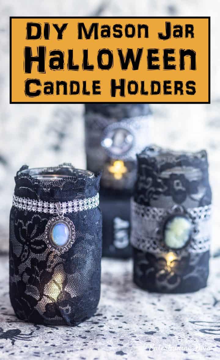 Elegant gothic lace DIY Halloween mason jar candle holders